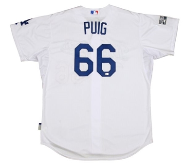 2014 Yasiel Puig NLDS Game 2 Worn Los Angeles Dodgers Home Jersey (MLB Authenticated)